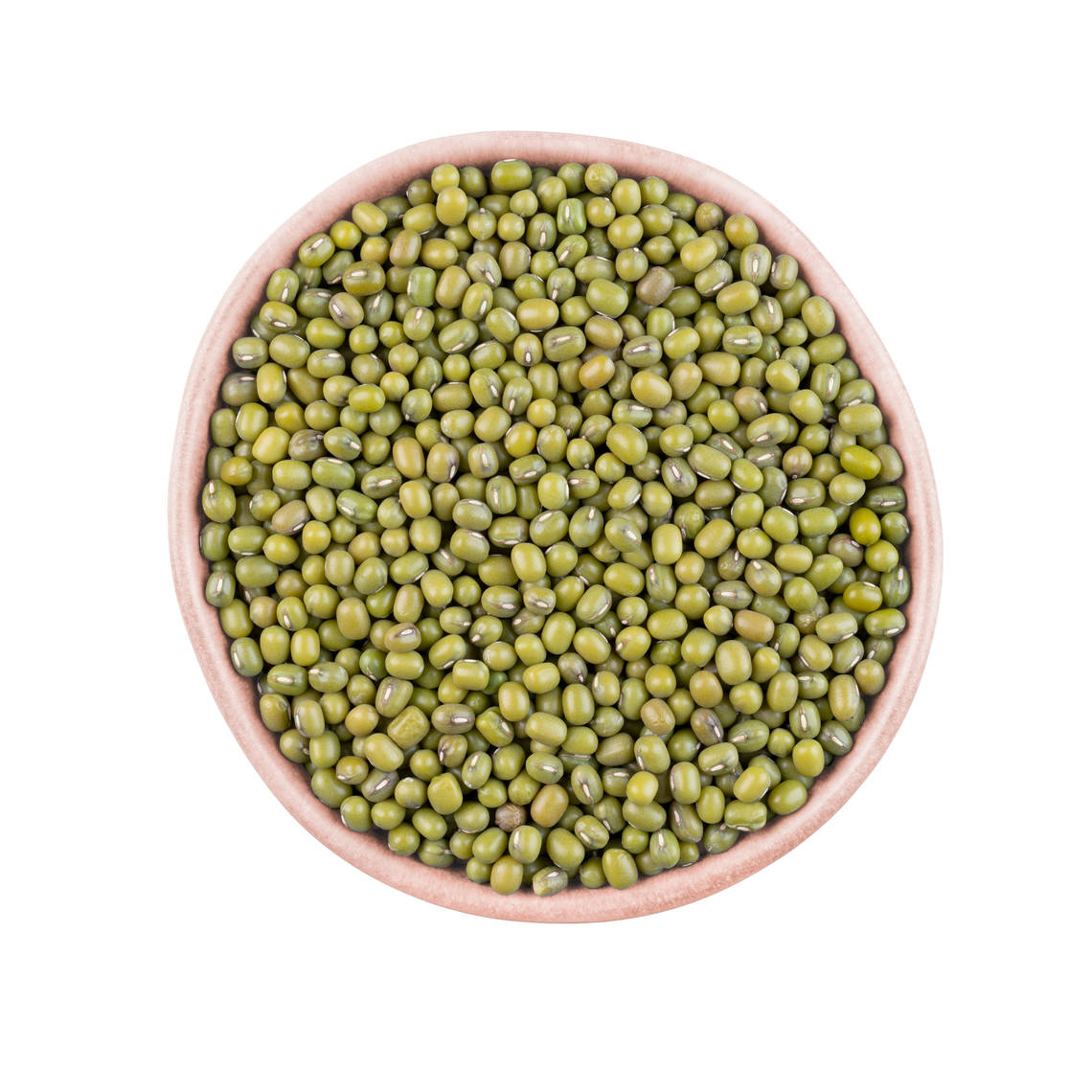 Un cuenco de porotos mung Los porotos mung, también conocidos como porotos moong, green grams o golden grams, son porotos verdes de forma redonda, de color amarillo claro en su interior.