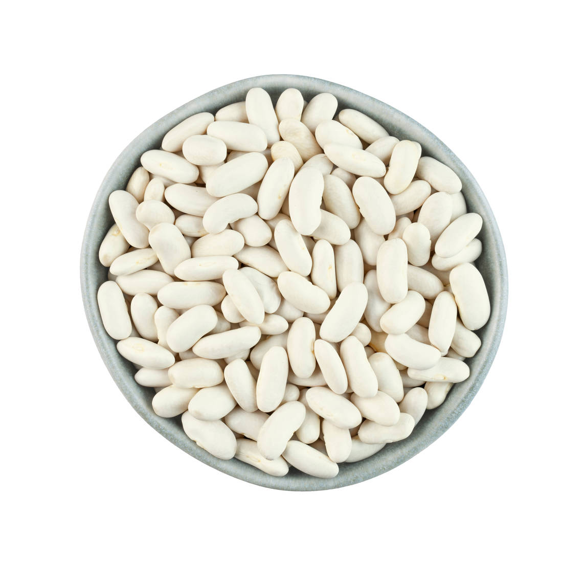 Un cuenco de porotos arriñonados blancos Los porotos cannellini o alubias blancas son porotos blancos y grandes en forma de riñón, con sabor suave y un leve dejo a nuez, de textura blanda.