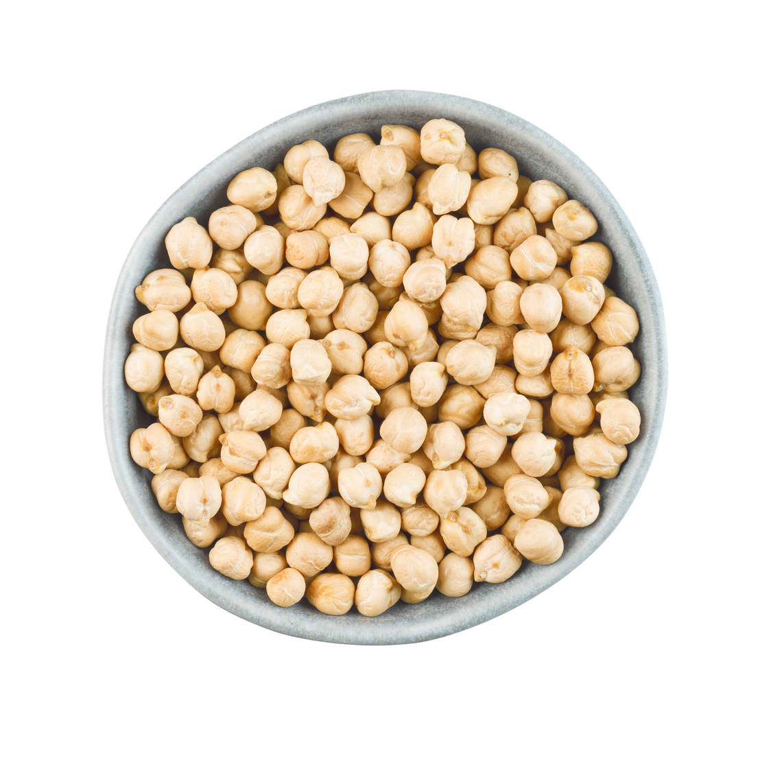 Cuenco de garbanzos Los garbanzos son legumbres versátiles y almacenables con un alto contenido de proteínas, hierro y fibra.